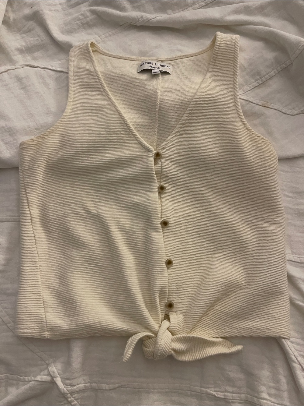 Madewell Cream Tie-Front Ribbed Tank Top